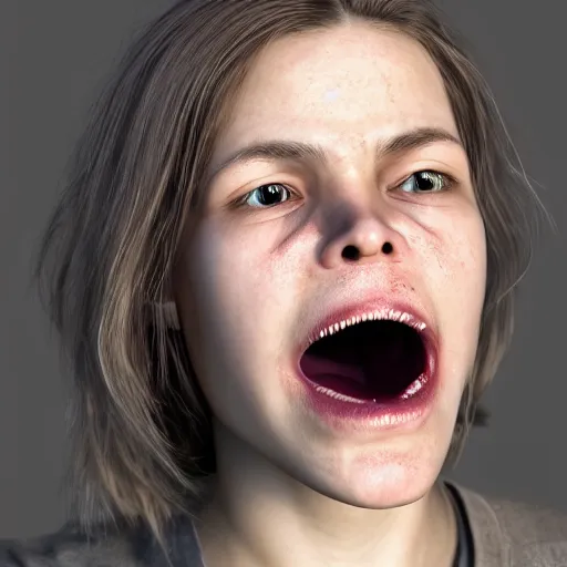 Image similar to headshot of person holding in their mouth, hyperrealistic, insane detail, real life, realisitc, ray tracing, 1 6 k hd