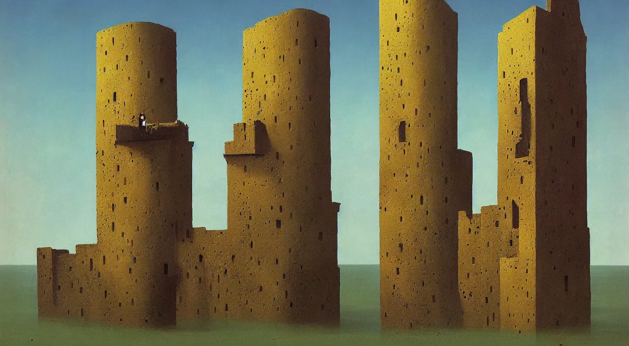 Prompt: a high contrast! painting of a minimalist flooded ancient tower by rene magritte simon stalenhag carl spitzweg jim burns