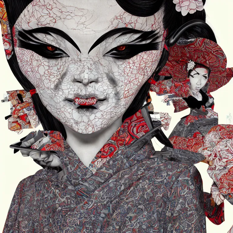 Prompt: disconfigured geisha, dark art by james jean, conjuring psychedelic part by shintaro kago, part by ross tran, part by ariduka 5 5, ultra realistic, high definition, 3 d render, masterpiece