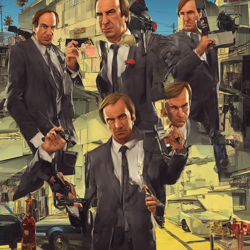 Image similar to Saul Goodman in GTA V, cover art by Stephen Bliss