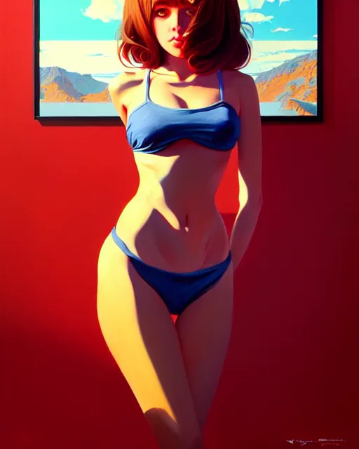 Image similar to hyper - realistic portrait of a pop art girl, dynamic wavy hair, perspective body anatomy, detailed designs, digital painting, 4 k, by ilya kuvshinov, by greg rutkowski, atmospheric lighting