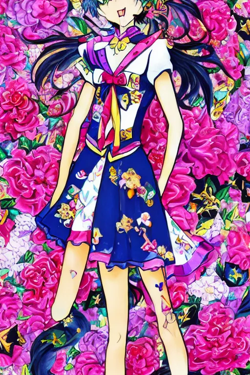 Image similar to sailor moon wearing floral valentino ss 2 0 1 5