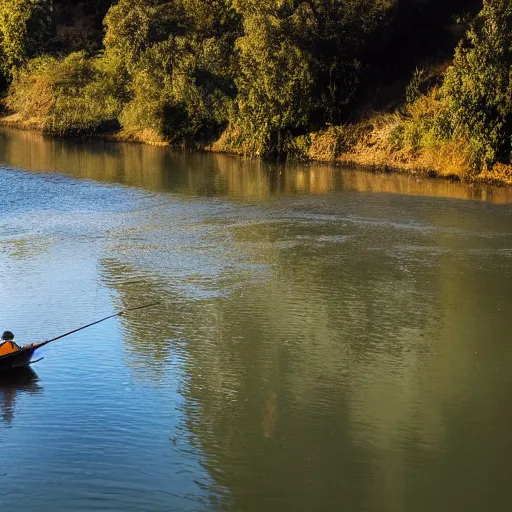 Image similar to photo of fisherman fishing next to the river, 4k, hq, high details, award winning photography