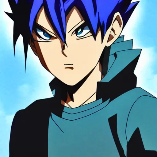 Image similar to boy with blue spikey hair and water powers, anime!!!, cel shaded, shonen style, by kohei horikoshi!!!, by akira toriyama, anime visual, hd