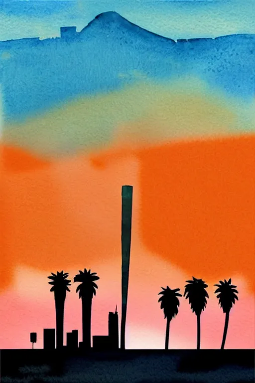 Image similar to minimalist watercolor art of los angeles at sunset, illustration, vector art