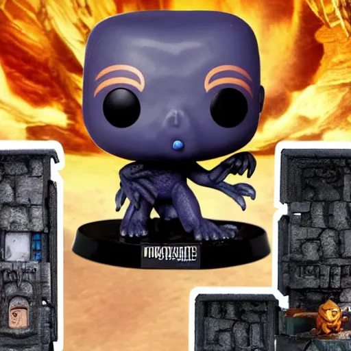 Image similar to funko pop of aragog fighting with the balrog in the moria mines, cinematic high quality very detailed