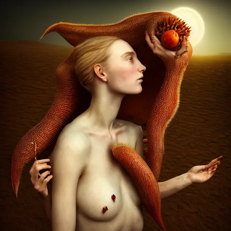 Image similar to carnivorous plant eating young white woman, in desert, dune, baroque painting, beautiful detailed intricate insanely detailed octane render trending on Artstation, 8K artistic photography, photorealistic, chiaroscuro, Raphael, Caravaggio