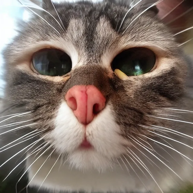 Prompt: fisheye view of a super angry cat