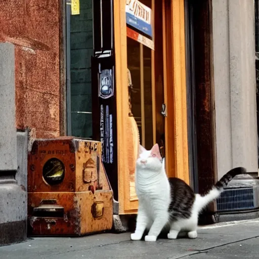 Image similar to a cat singing on Broadway, photo, poster