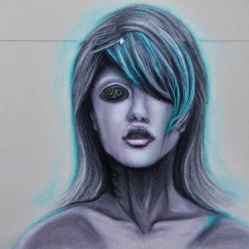 Image similar to “ chalk drawing of an ethereally beautiful cyberpunk woman ”