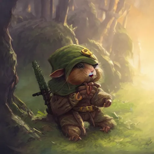 Prompt: cute little anthropomorphic Guinea Pig Soldier in city, tiny, small, short, Forest Camouflage outfit, cute and adorable, pretty, beautiful, DnD character art portrait, matte fantasy painting, DeviantArt Artstation, by Jason Felix by Steve Argyle by Tyler Jacobson by Peter Mohrbacher, cinematic lighting