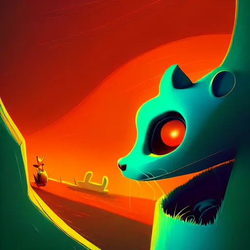 Prompt: curved perspective, extreme narrow, extreme fisheye, digital art of a marten animal cartoon character by anton fadeev from nightmare before christmas