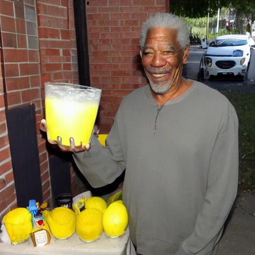 Image similar to happy morgan freeman selling free lemonade