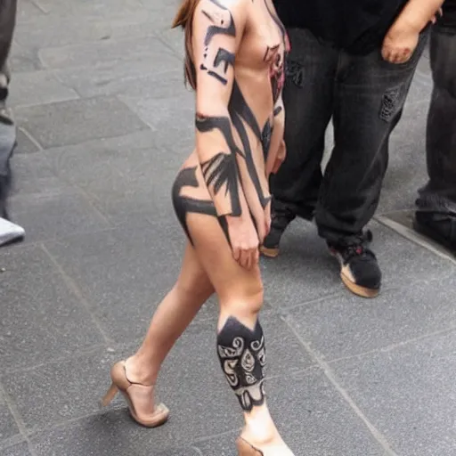 Prompt: emma watson full body tattoo, dope tattoo, hyperrealistic