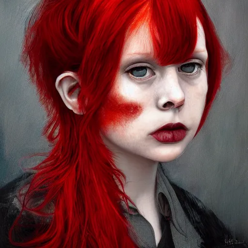 Prompt: a red haired portrait by griffiths carne, dark art, 4 k