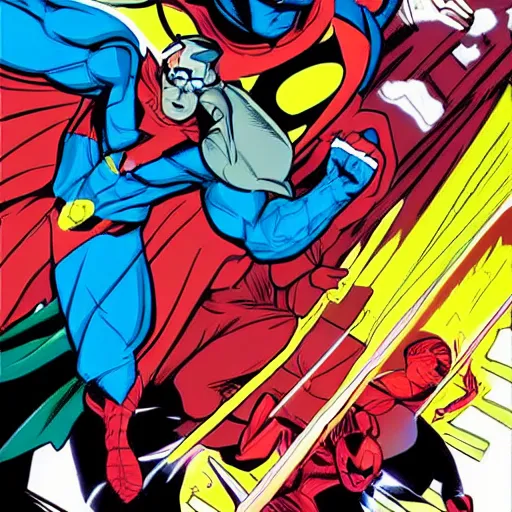 Prompt: superhero. comic style art by ryan ottley. bright colors. action shot.