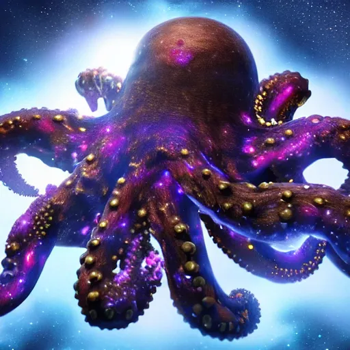 Image similar to astral octopus with galaxies inside the arms, unreal engine, game, octane, translucent arms