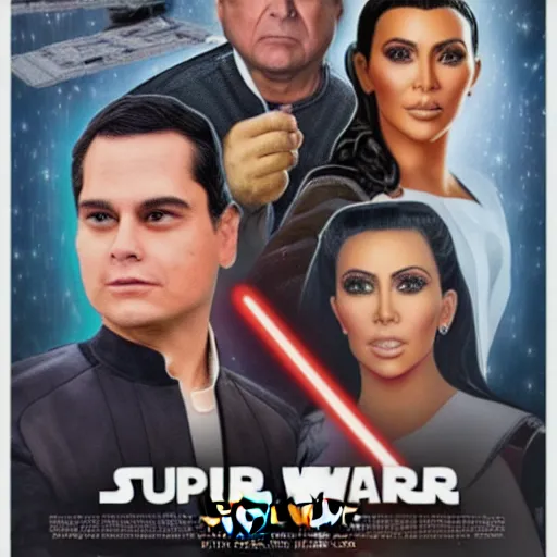 Image similar to super detailed star wars movie poster with ben shapiro, snooki and kim kardashian, 8k full HD photo, cinematic lighting, anatomically correct, oscar award winning, action filled, correct eye placement,