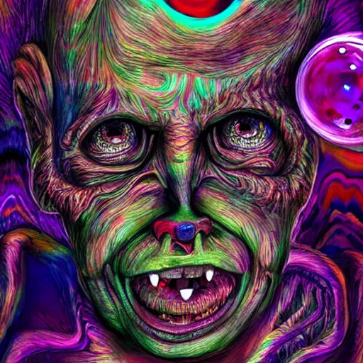 Prompt: a realistic detailed studio portrait photo of a monster, psychedelic