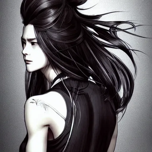 Prompt: beautiful long hairstyle, pinterest hair picture, back of the hair, long In style of Yoji Shinkawa and Hyung-tae Kim, concept art, highly detailed-H 704