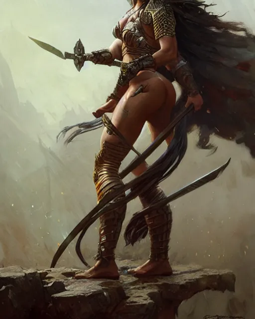 Image similar to a fierce and muscular warrior princess in full armor, fantasy character portrait by greg rutkowski, gaston bussiere, craig mullins, simon bisley