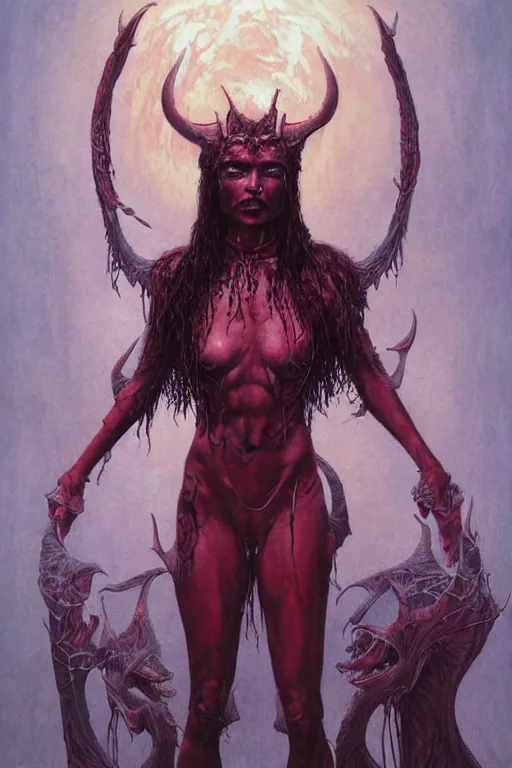 Image similar to zoe kravitz as a demon queen by wayne barlowe