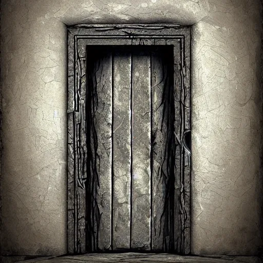 Prompt: portal opening behind an old door, digital art, 4 k, fantasy