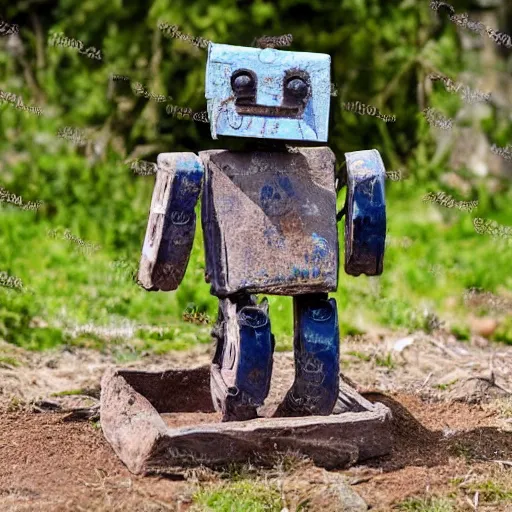 Prompt: ancient robot made of wood and clay. Historic photo from archaeological site 4K