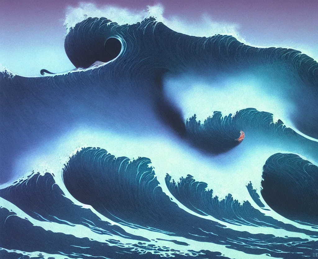 Prompt: banzai pipeline wave breaking darkness barrel by zdzisław beksinski ; ultra - realistic 3 d depth shading ; third reef pipeline by katsushika hokusai