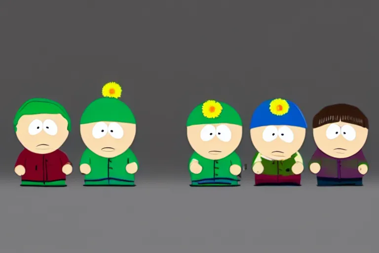 Prompt: a famous scene from Southpark in clay, 3d render, unreal engine