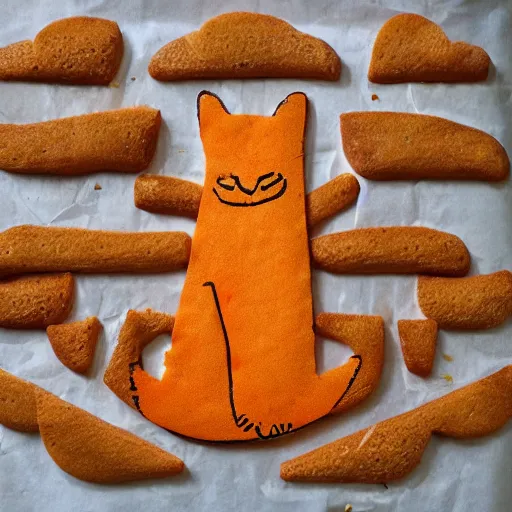 Image similar to an orange cat that is made out of bread