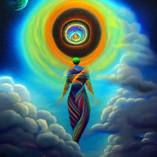 Image similar to ayahuasca journey above earth, astral spirit space journey in oil painting, ayahuasca, trending on artstation, award winning, emotional, highly detailed ethereal surrealist art