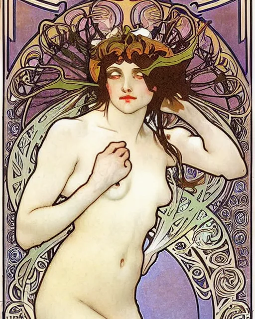 Prompt: a beautiful succubus by alphonse mucha