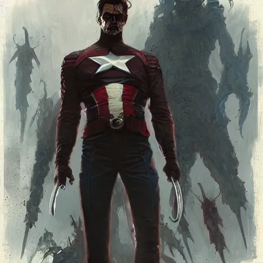 Prompt: capitan america as a zombie, by greg rutkowski, mucha, artgerm,