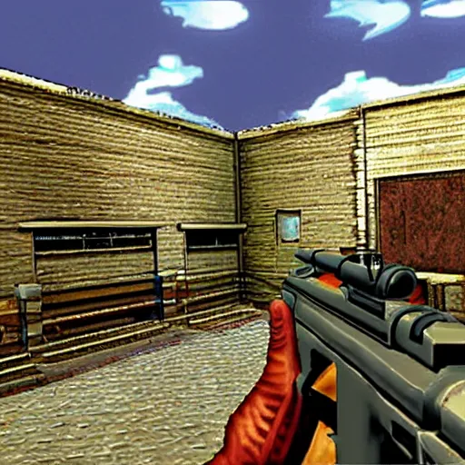 Image similar to gun dating sim, pc game from 1995, VGA,