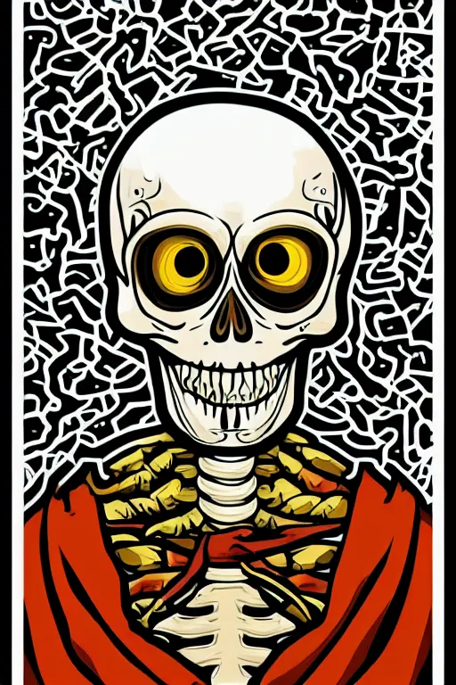 Prompt: A portrait of a skeleton who is a monk, sticker, portrait, highly detailed, colorful, illustration, smooth and clean vector curves, no jagged lines, vector art, smooth