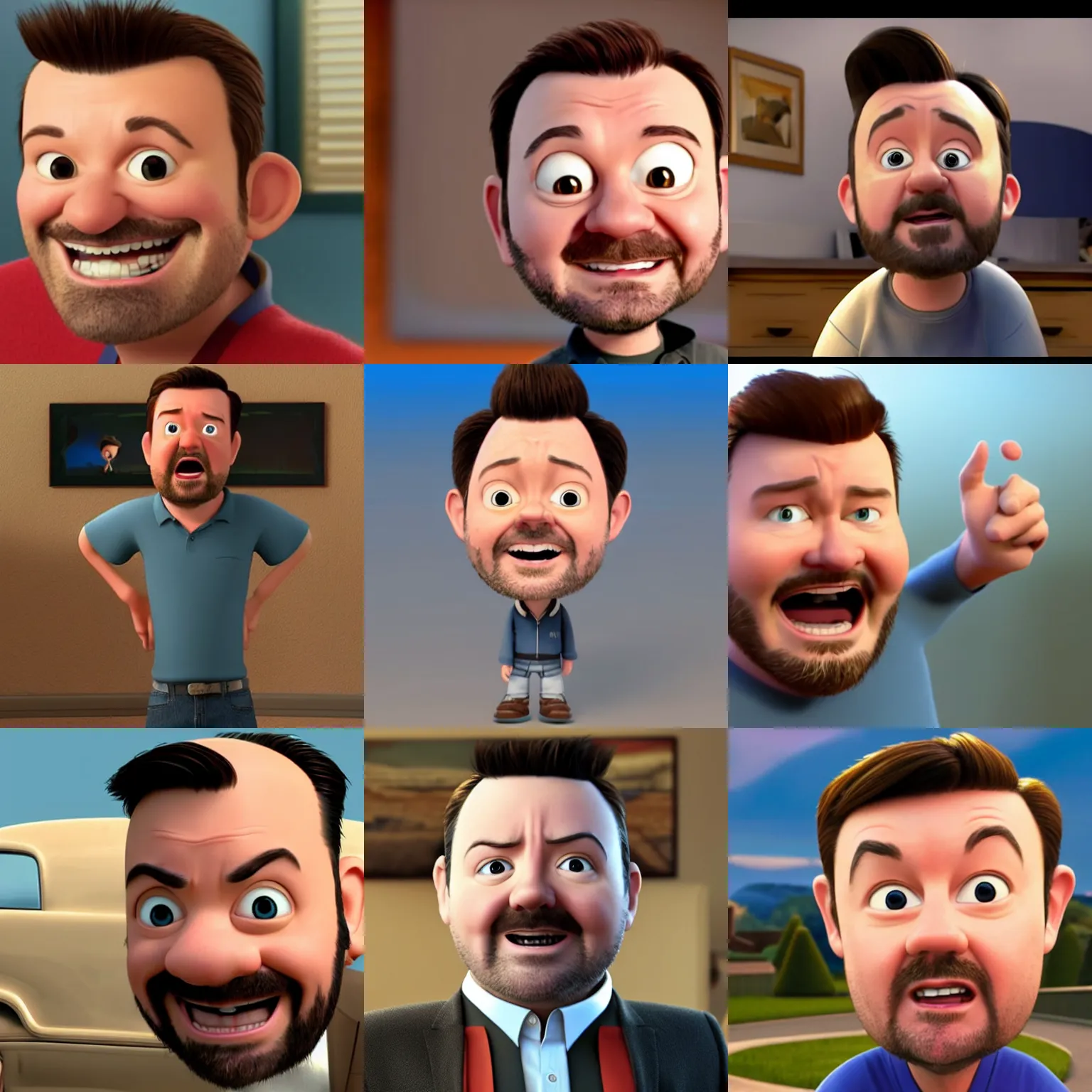 Prompt: screenshot of ricky gervais in a pixar movie. 3 d rendering. unreal engine. amazing likeness. very detailed. cartoon caricature.