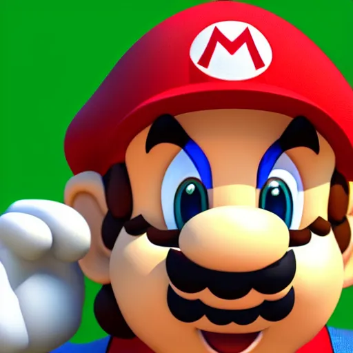 Prompt: mario in 3 d style working at a real life store