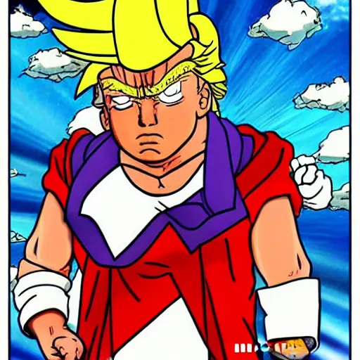 Prompt: donald trump in the style of akira toriyama, anime, very detailed, character