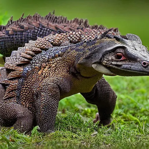 Image similar to a hybrid between a komodo-dragon and a pangolin, national geographic file-photo, photography