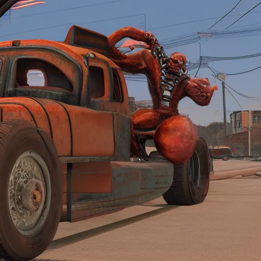 Prompt: wide shot of mr. rogers in the twisted metal video game, render, 8k, unreal engine