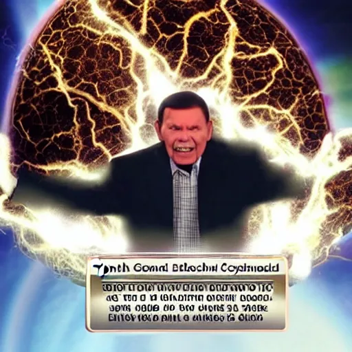 Image similar to kenneth copeland exploding head while praying dollar balls