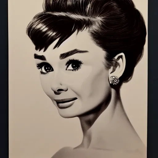 Prompt: audrey hepburn, head and shoulders portrait, extremely detailed masterpiece, one single continues line.