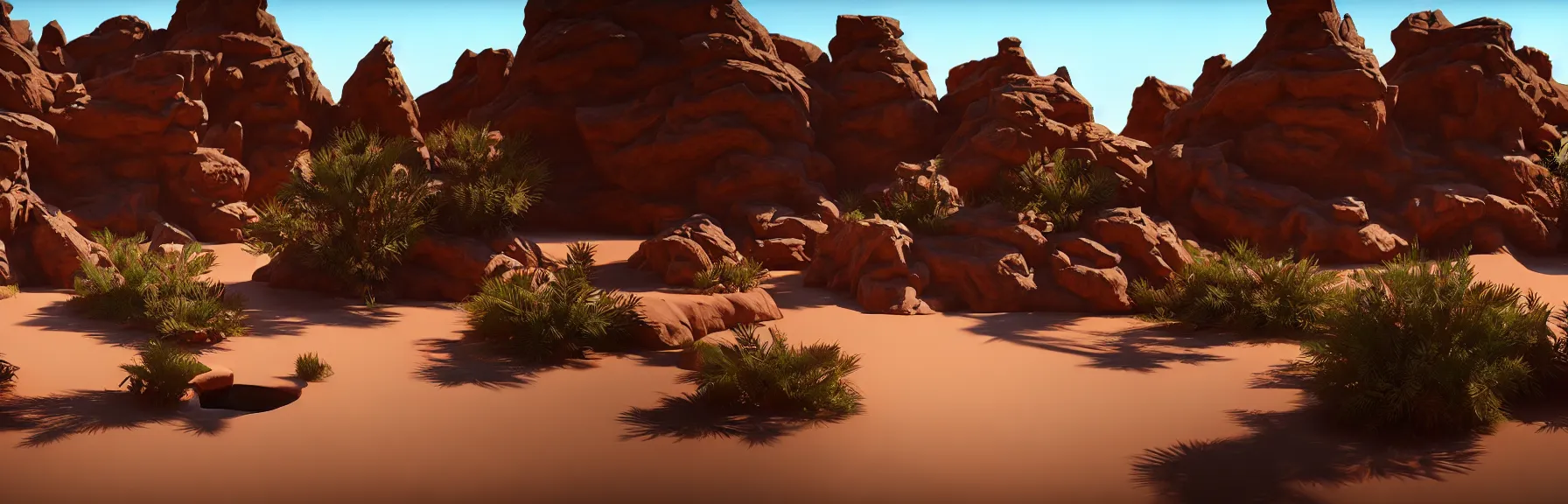 Image similar to a desert oasis; very detailed, by Federico Pelat, Caravaggio; artstation, unreal engine 5