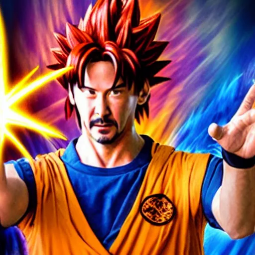 Image similar to keanu reeves as songoku in live action dragon ball movie