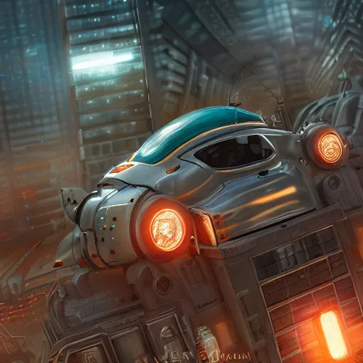 Prompt: silver bug is flying in a futuristic city, dieselpunk style, high detailed, superrealism, octane render, ray tracing, unreal engine, cinematic mode, redshift, hdr, hyperrealist, trending of artstation, optical flare, teal orange color scheme