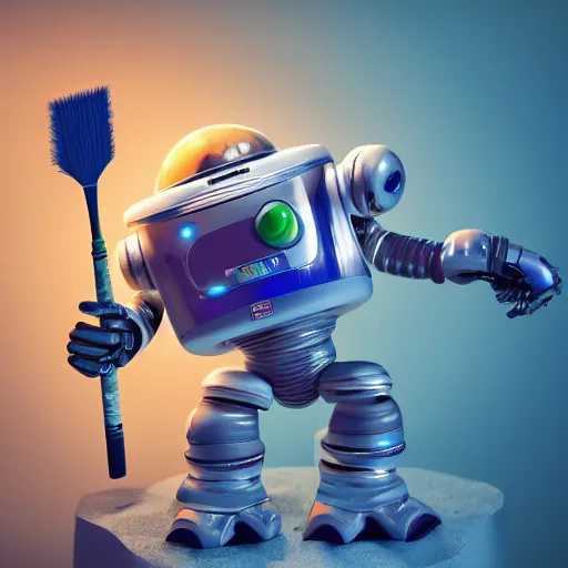 Image similar to space robot holding multiple paintbrushes, painting a canvas, cute pixar photorealism 4 k, octane render, clean design, beautiful light