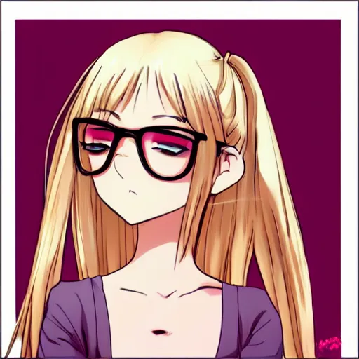 blonde anime girl with red glasses, soft smile, | Stable Diffusion | OpenArt