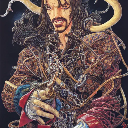 Image similar to portrait of crazy captain hook, symmetrical, hyper detailed, by yoichi hatakenaka, masamune shirow, josan gonzales and dan mumford, ayami kojima, takato yamamoto, barclay shaw, karol bak, yukito kishiro