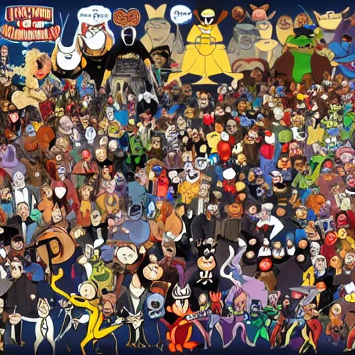 Image similar to an orchestra of various Looney Tunes characters playing a concert. A crowd of Marvel villains is sitting in the audience, realistic, photorealistic, 4k